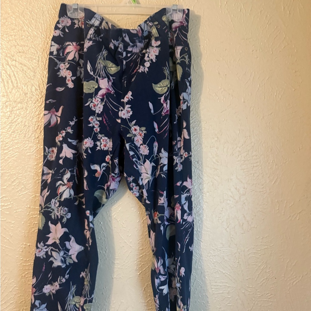 Terra & Sky Floral Stretch Jeggings • Navy Pink Print • Size 16